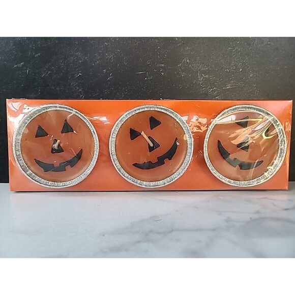 Spooky Hollow Pumpkin Lights Candle Set Of Three Vintage From 1995 - Picture 2 of 10